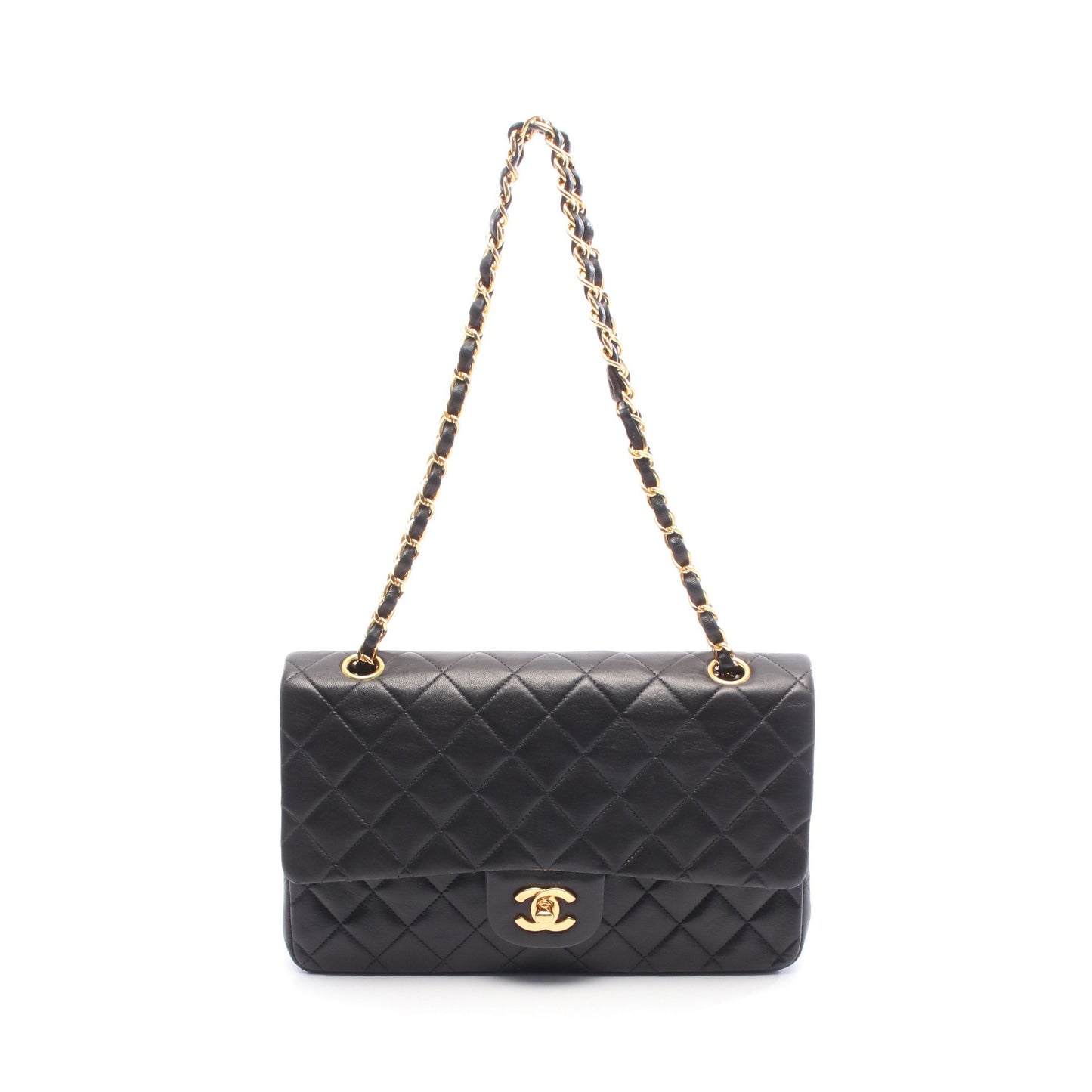 マトラッセ Wフラップ Wチェーンショルダーバッグ ラムスキン ブラック ゴールド金具 シャネル バッグ CHANEL
