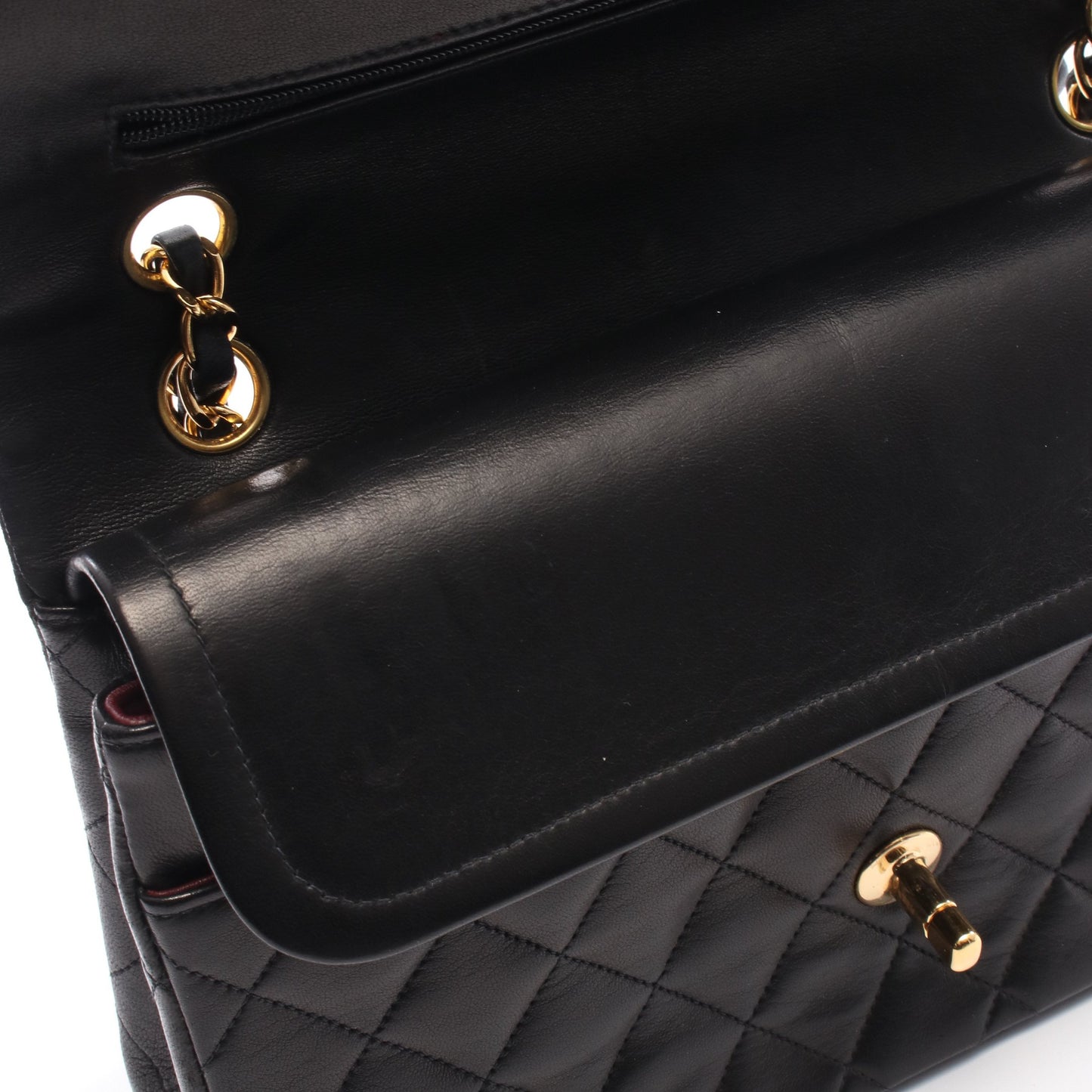 マトラッセ Wフラップ Wチェーンショルダーバッグ ラムスキン ブラック ゴールド金具 シャネル バッグ CHANEL