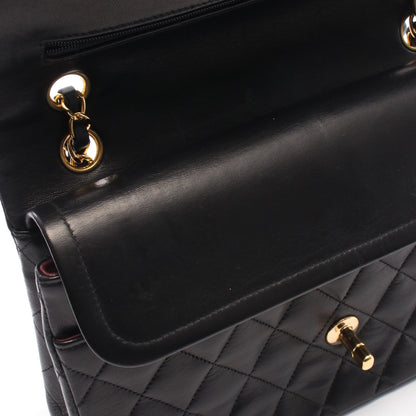 マトラッセ Wフラップ Wチェーンショルダーバッグ ラムスキン ブラック ゴールド金具 シャネル バッグ CHANEL