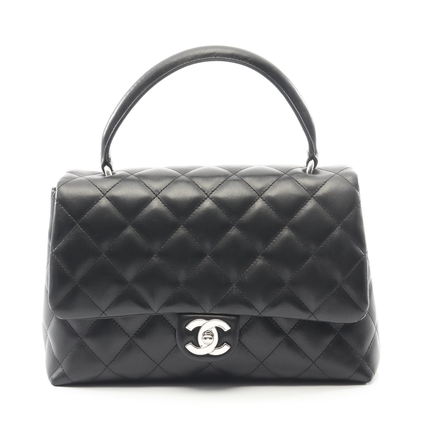 マトラッセ トップハンドル ハンドバッグ ラムスキン ブラック シルバー金具 シャネル バッグ CHANEL