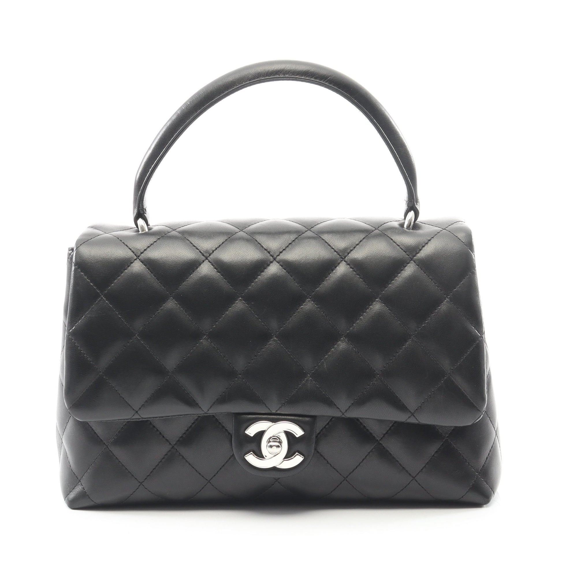 マトラッセ トップハンドル ハンドバッグ ラムスキン ブラック シルバー金具 シャネル バッグ CHANEL