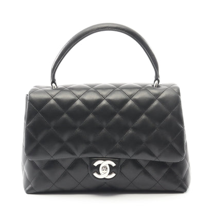 マトラッセ トップハンドル ハンドバッグ ラムスキン ブラック シルバー金具 シャネル バッグ CHANEL