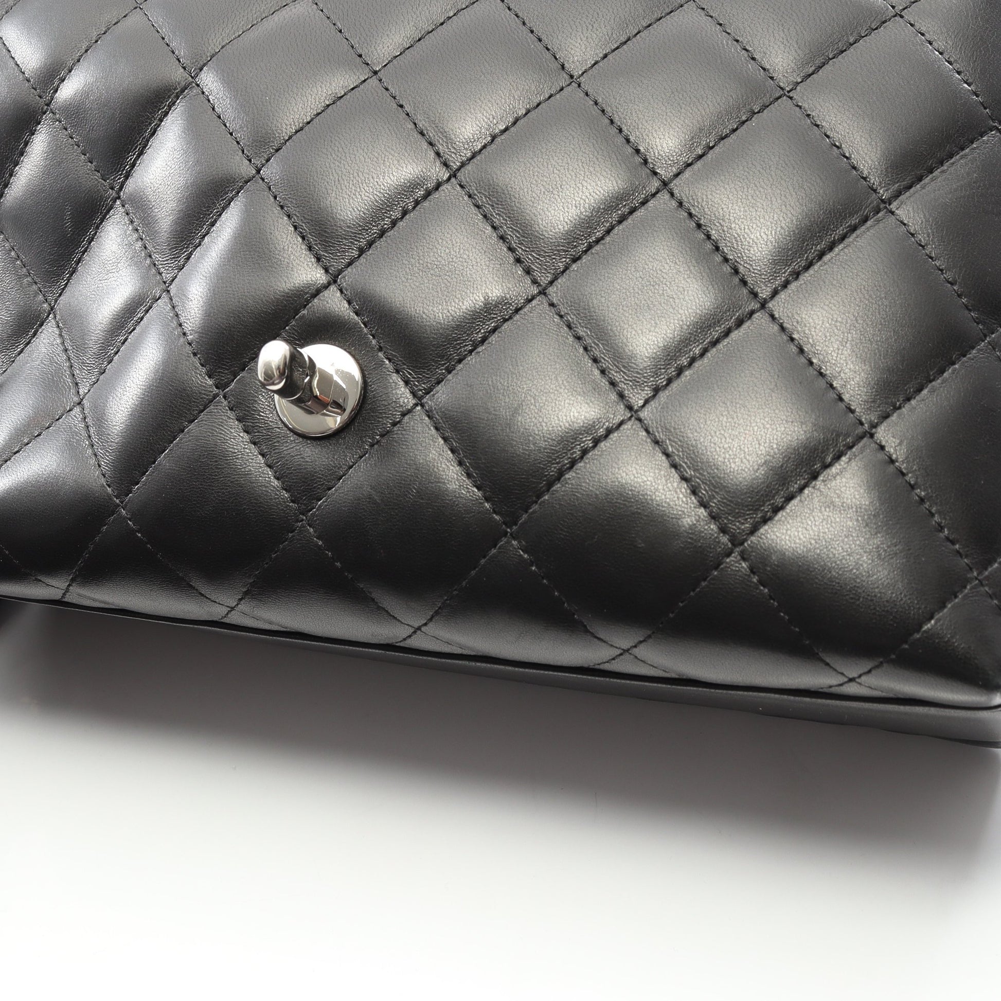 マトラッセ トップハンドル ハンドバッグ ラムスキン ブラック シルバー金具 シャネル バッグ CHANEL