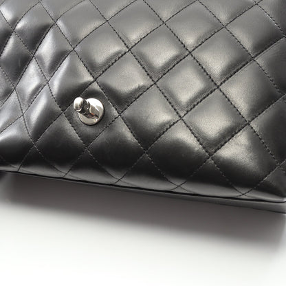 マトラッセ トップハンドル ハンドバッグ ラムスキン ブラック シルバー金具 シャネル バッグ CHANEL