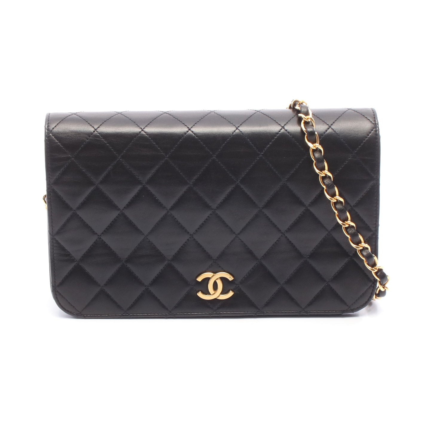 マトラッセ フルフラップ チェーンショルダーバッグ ラムスキン ブラック ゴールド金具 シャネル バッグ CHANEL