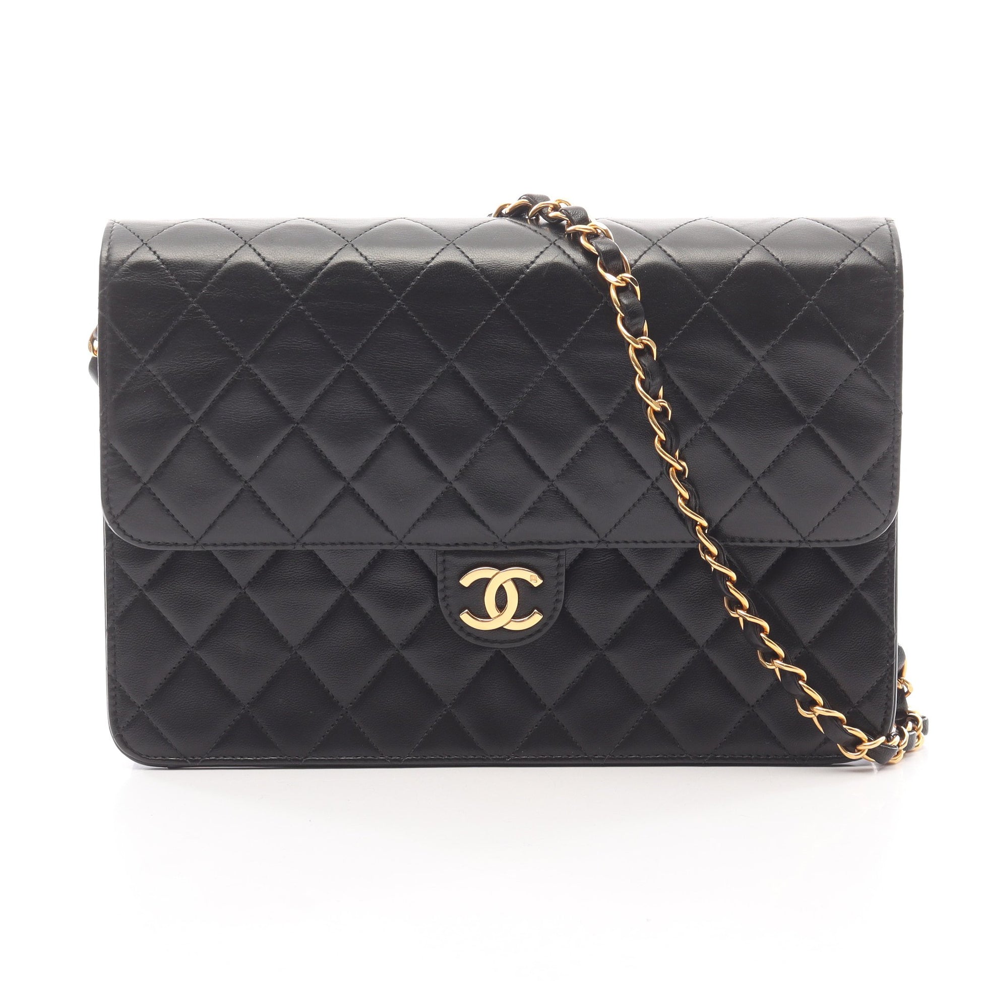 マトラッセ チェーンショルダーバッグ ラムスキン ブラック ゴールド金具 シャネル バッグ CHANEL