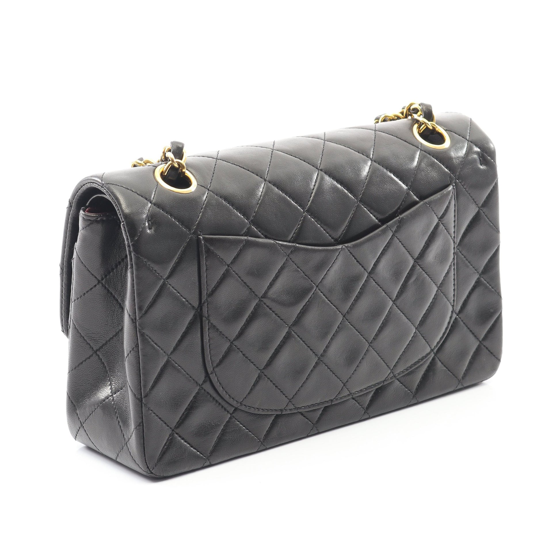 マトラッセ Wフラップ Wチェーンショルダーバッグ ラムスキン ブラック ゴールド金具 シャネル バッグ CHANEL