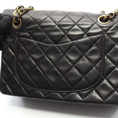 マトラッセ Wフラップ Wチェーンショルダーバッグ ラムスキン ブラック ゴールド金具 シャネル バッグ CHANEL