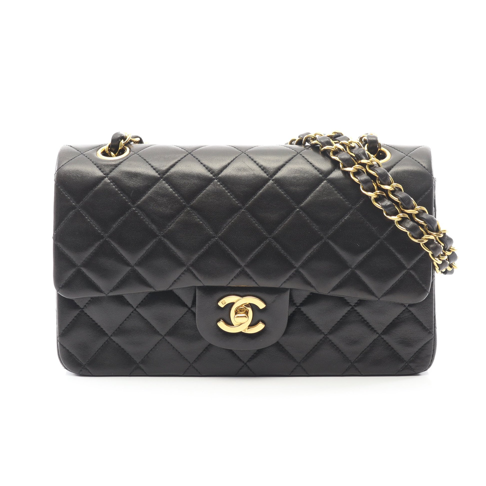 マトラッセ Wフラップ Wチェーンショルダーバッグ ラムスキン ブラック ゴールド金具 シャネル バッグ CHANEL