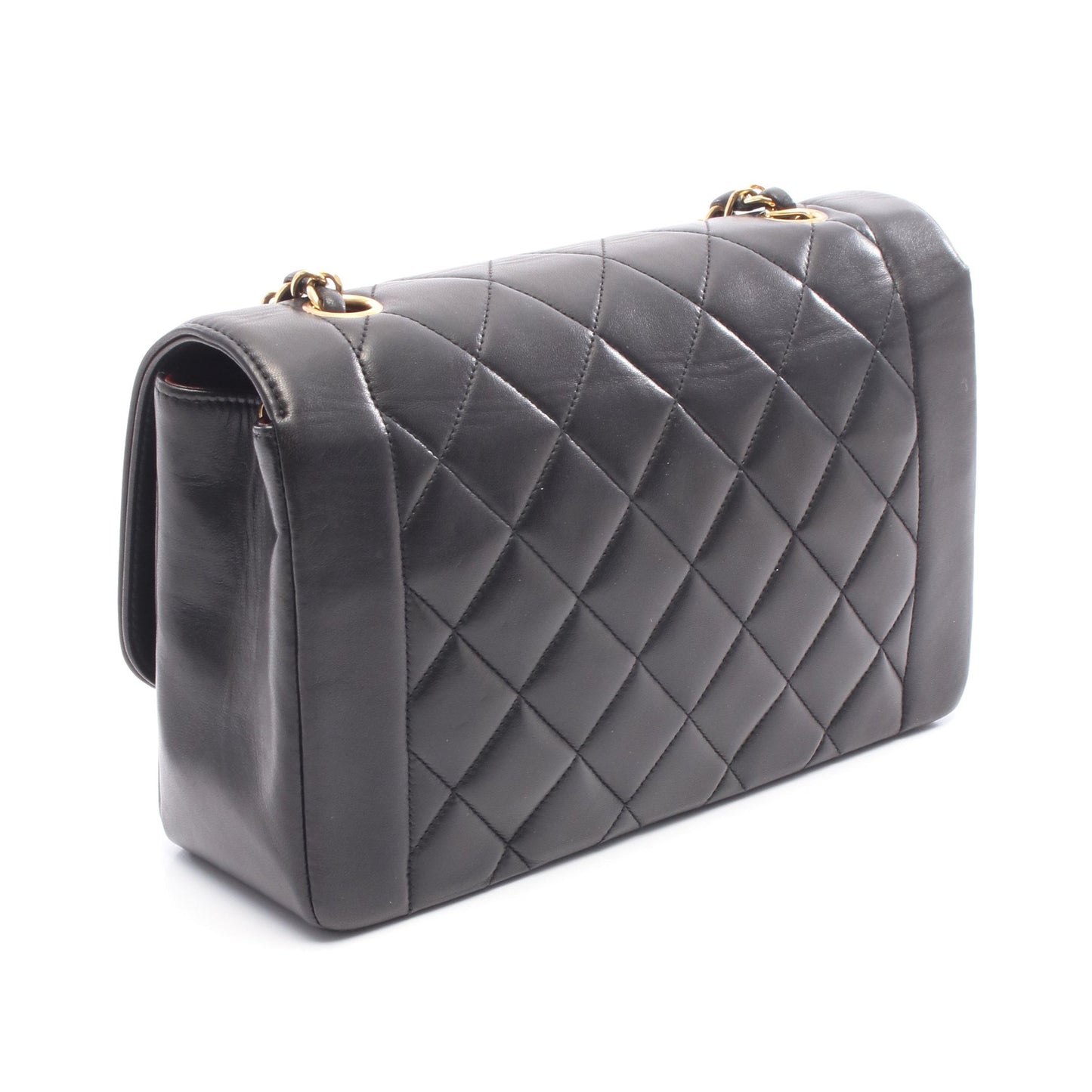 マトラッセ ダイアナフラップ チェーンショルダーバッグ ラムスキン ブラック ゴールド金具 シャネル バッグ CHANEL