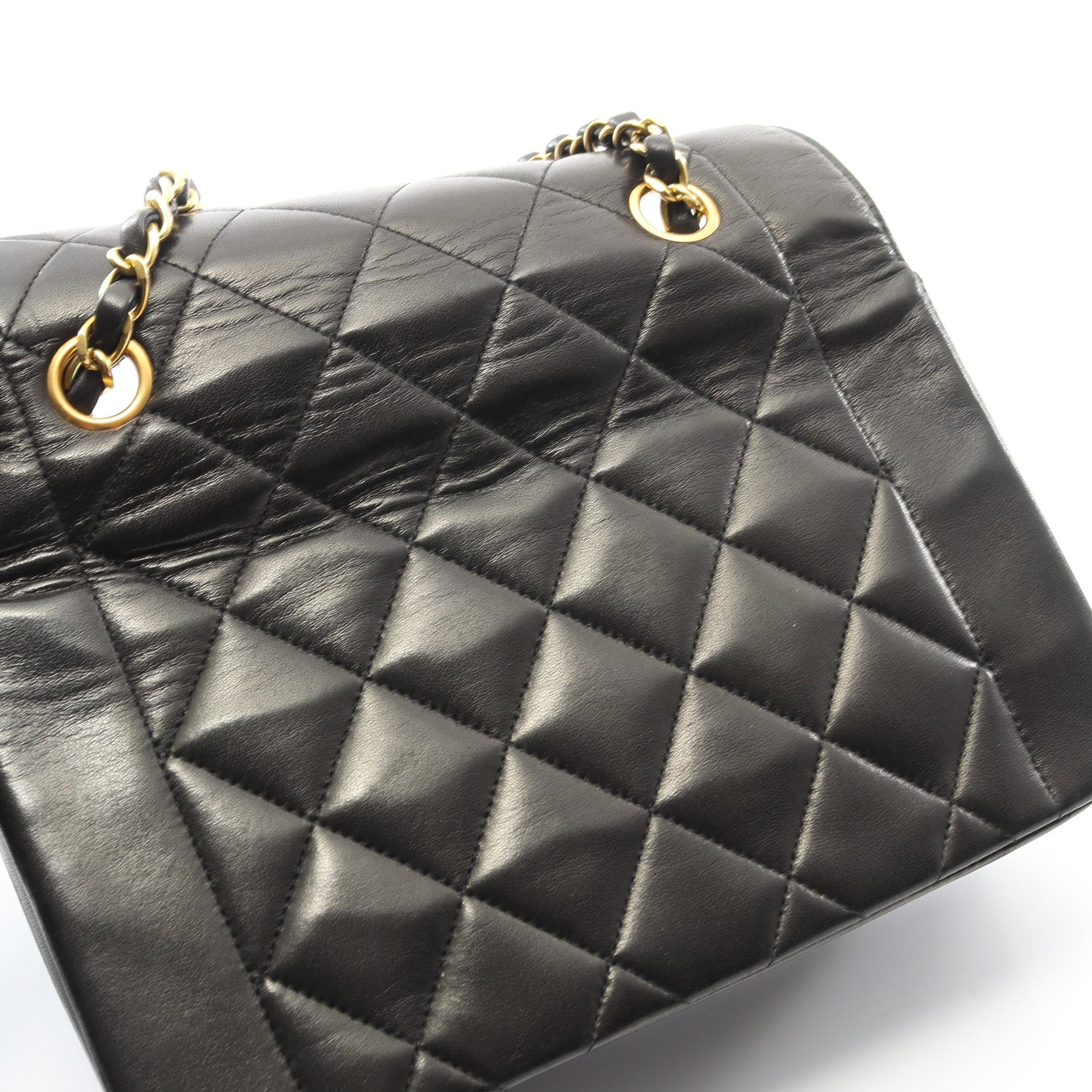 マトラッセ ダイアナフラップ チェーンショルダーバッグ ラムスキン ブラック ゴールド金具 シャネル バッグ CHANEL