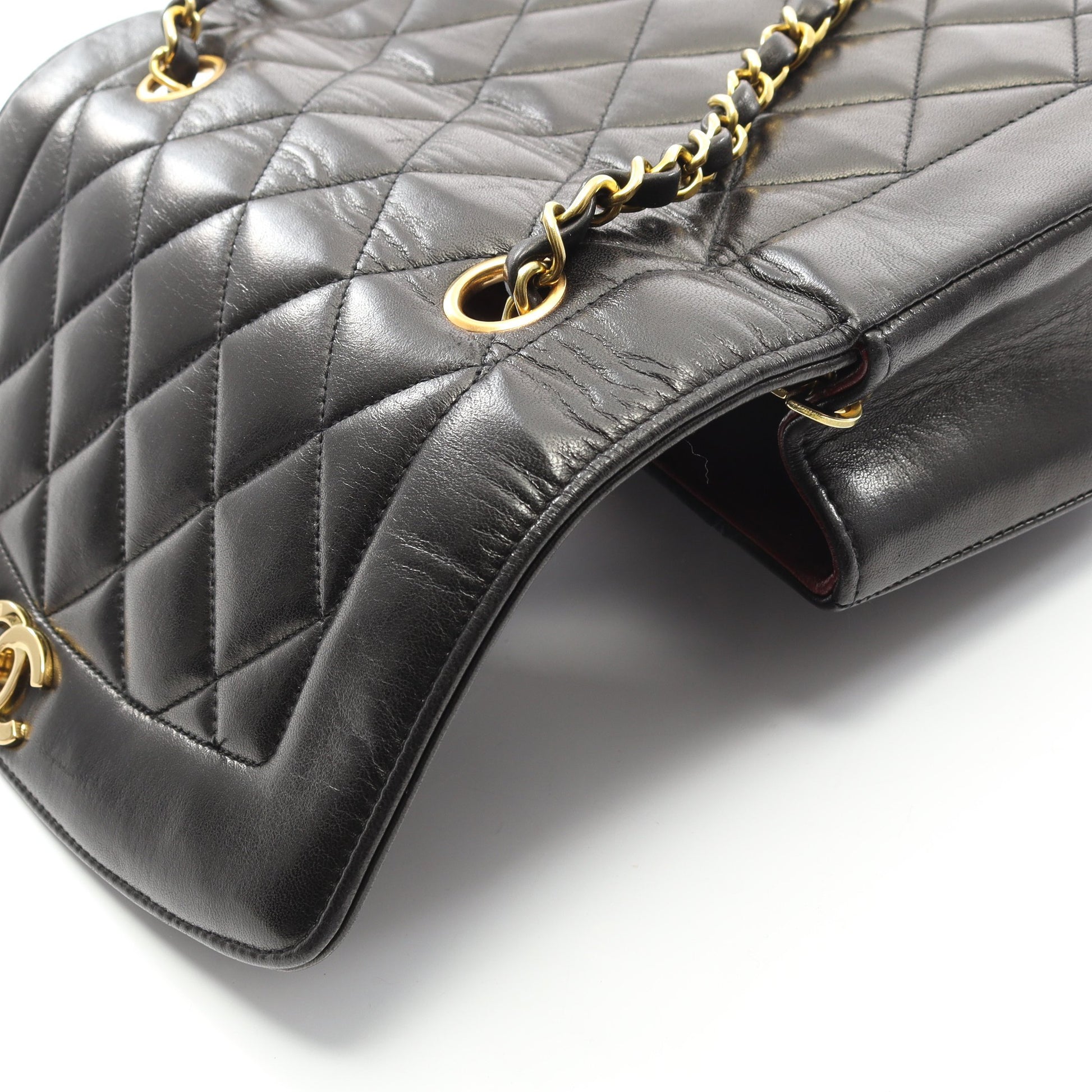 マトラッセ ダイアナフラップ チェーンショルダーバッグ ラムスキン ブラック ゴールド金具 シャネル バッグ CHANEL