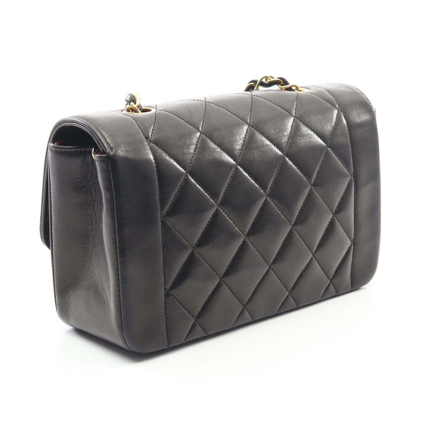 マトラッセ ダイアナフラップ チェーンショルダーバッグ ラムスキン ブラック ゴールド金具 シャネル バッグ CHANEL