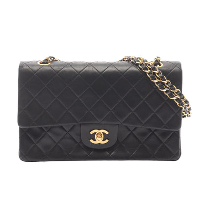 マトラッセ Wフラップ Wチェーンショルダーバッグ ラムスキン ブラック ゴールド金具 シャネル バッグ CHANEL