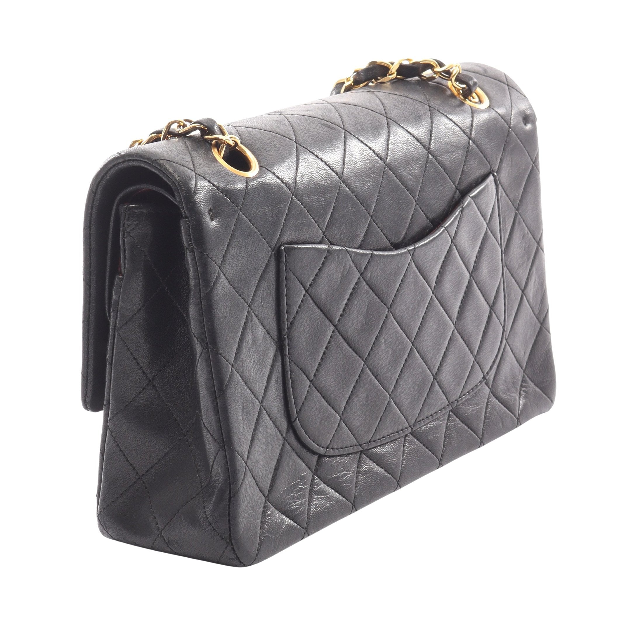 マトラッセ Wフラップ Wチェーンショルダーバッグ ラムスキン ブラック