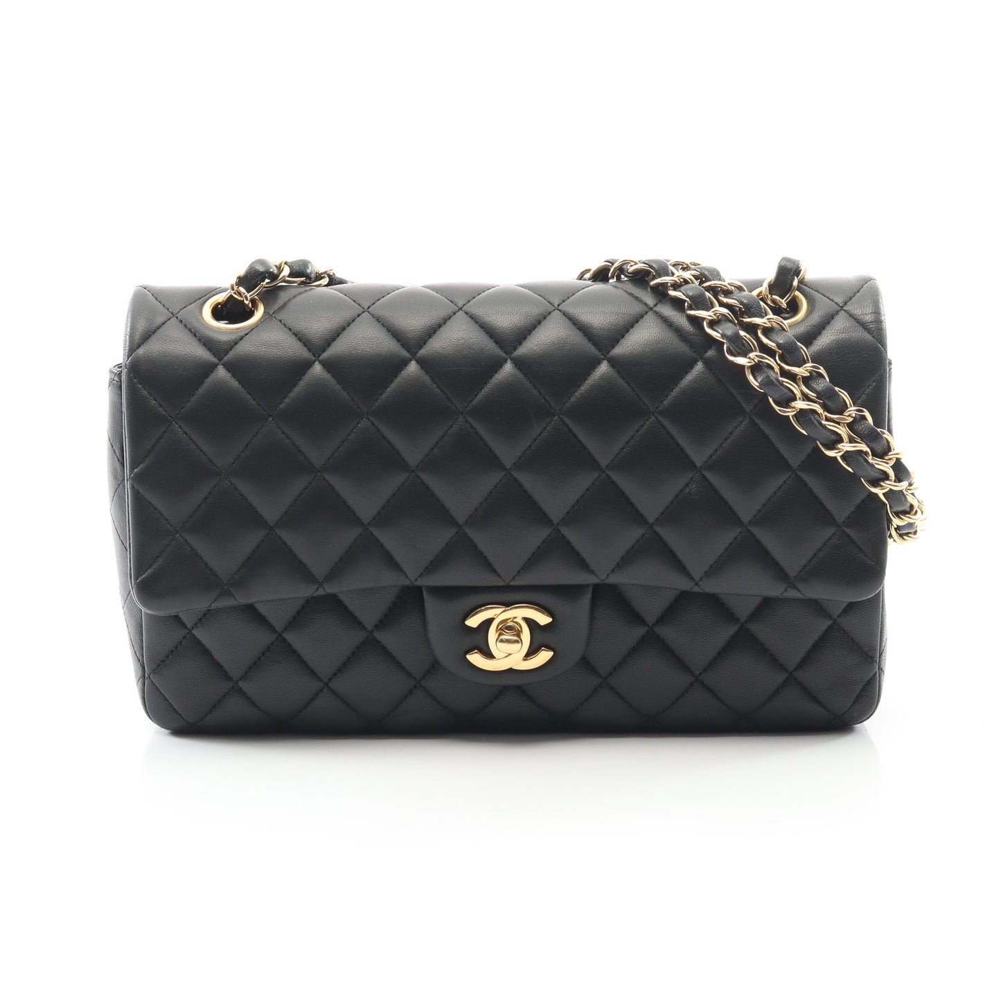 マトラッセ Wフラップ Wチェーンショルダーバッグ ラムスキン ブラック ゴールド金具 シャネル バッグ CHANEL