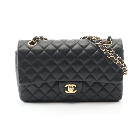 マトラッセ Wフラップ Wチェーンショルダーバッグ ラムスキン ブラック ゴールド金具 シャネル バッグ CHANEL