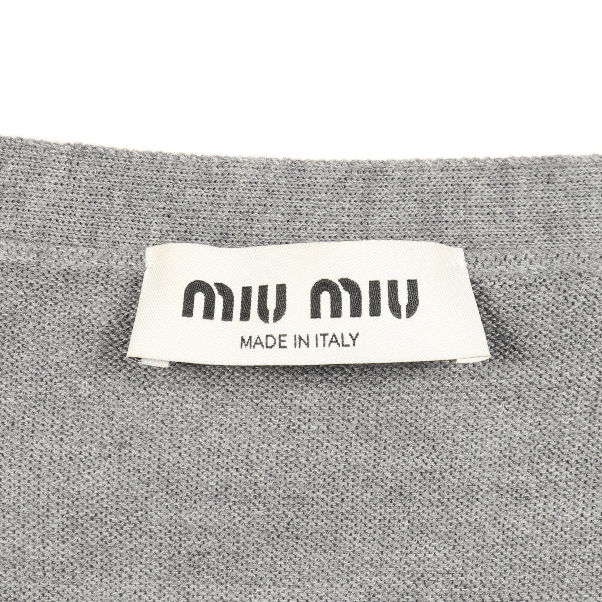 カーディガン ロゴ ウール グレー ミュウミュウ トップス miu miu