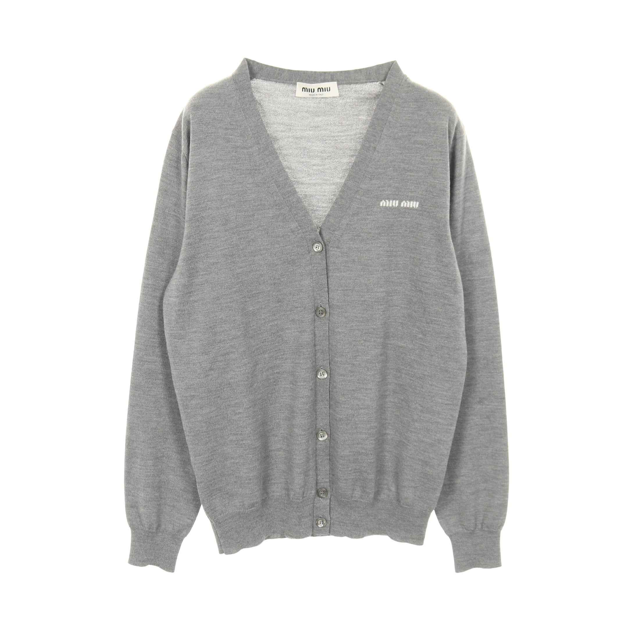 miu miu グレー カーディガン 長袖 M カーディガン ロゴ ウール グレー ミュウミュウ – RECLO