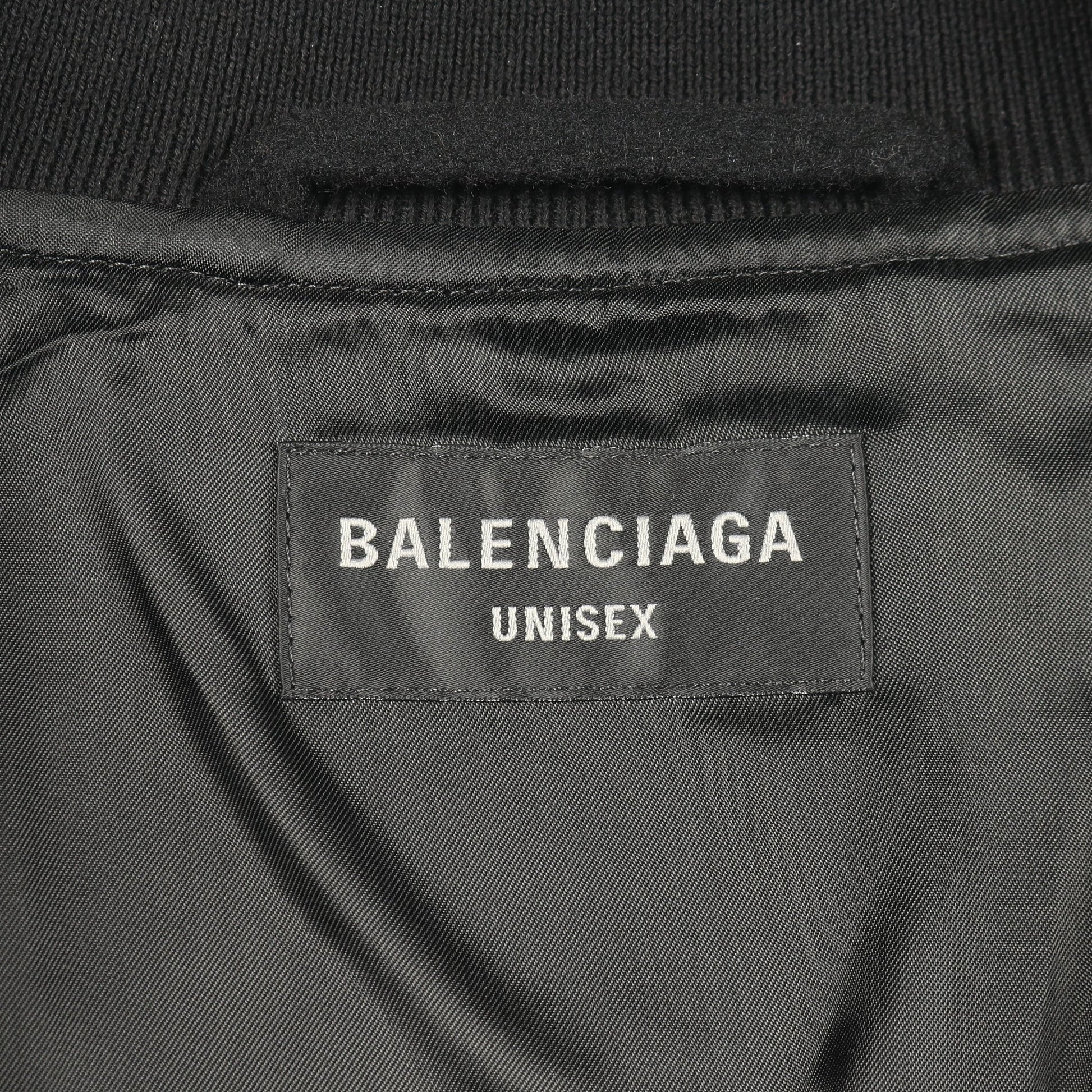 ロゴ刺繡 ボンバージャケット ウール ブラック バレンシアガ アウター BALENCIAGA