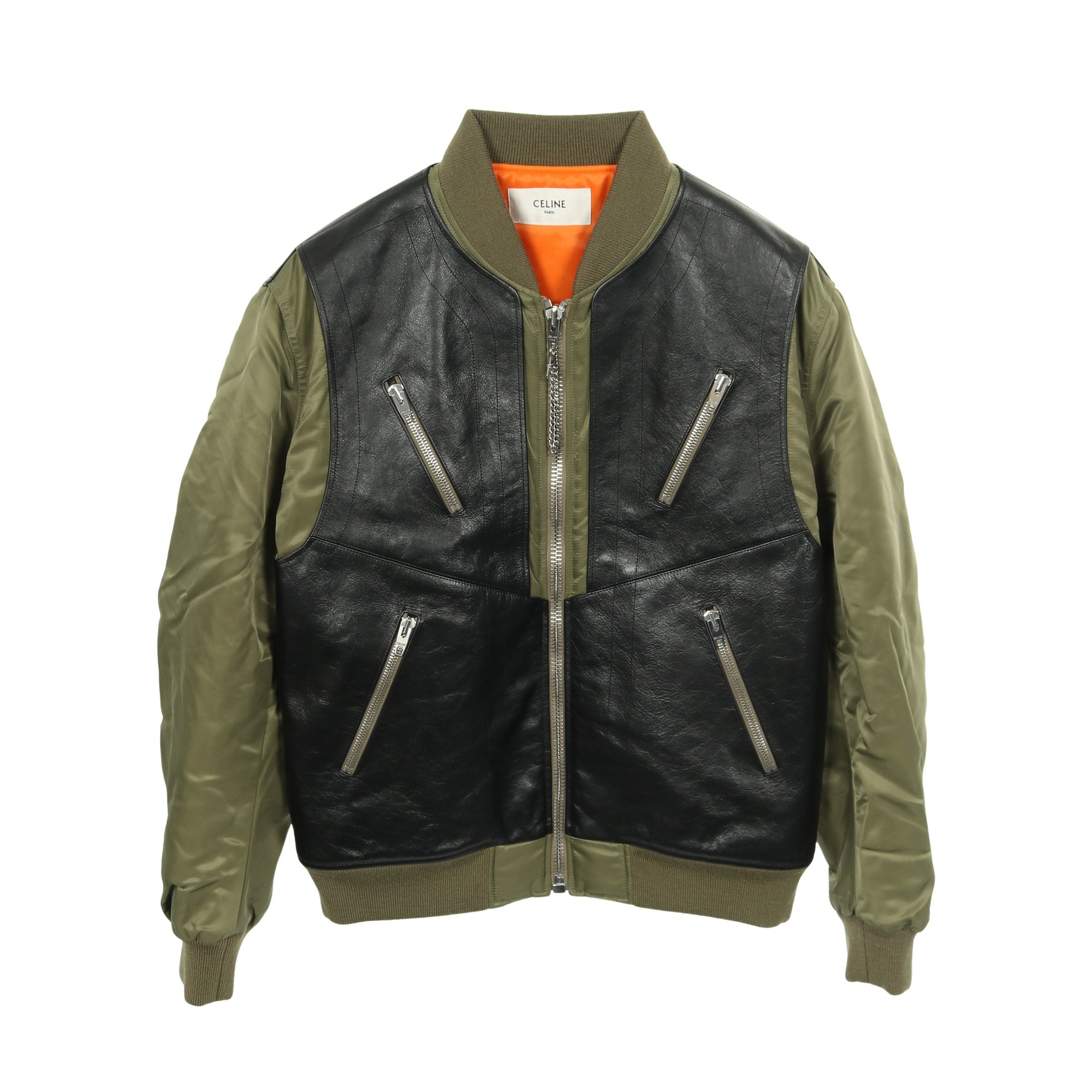ブルゾン ナイロン レザー カーキグリーン ブラック セリーヌ – RECLO