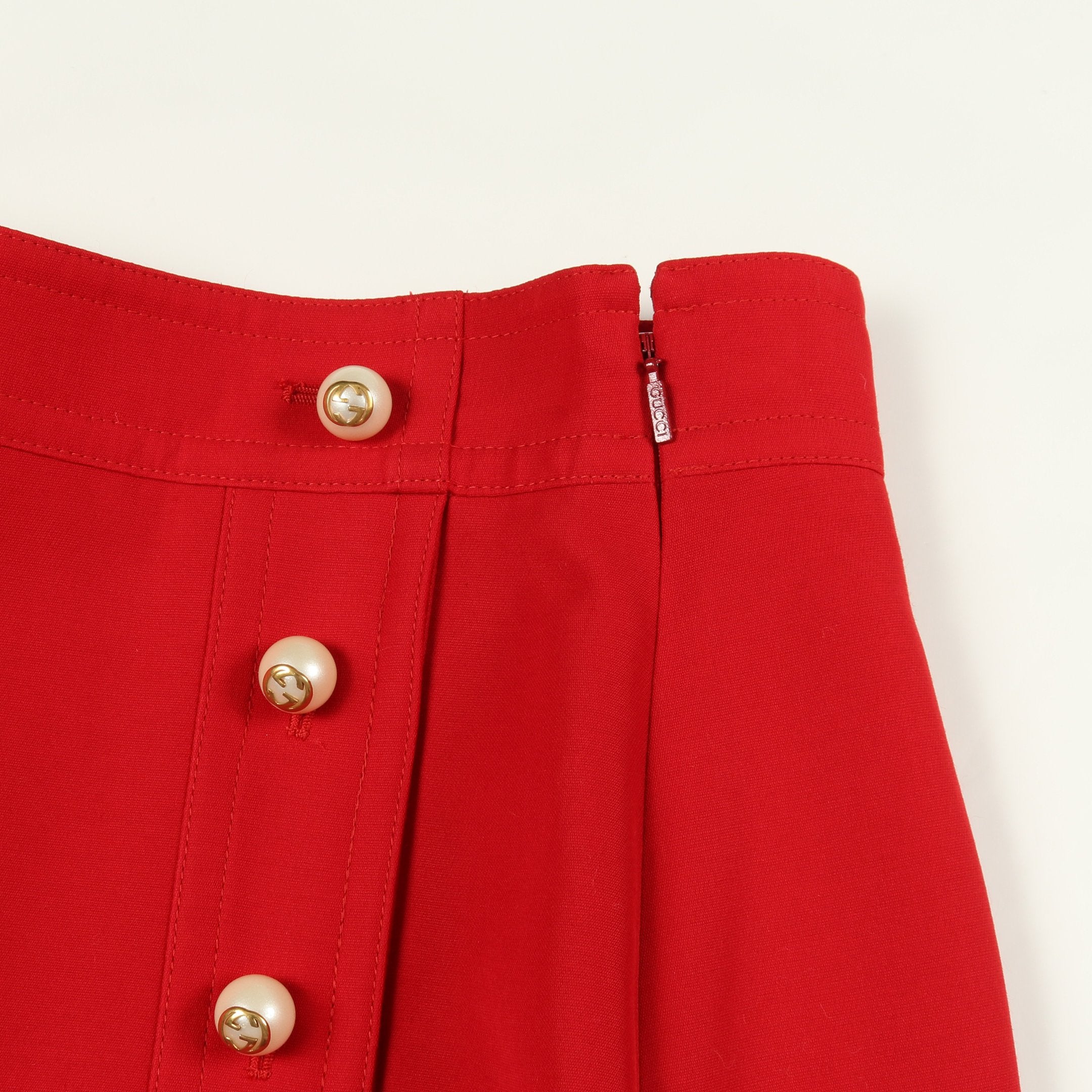 GGパールボタン スカート ウール レッド グッチ – RECLO