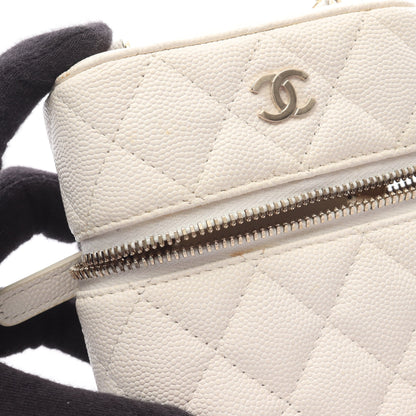 マトラッセ フォンホルダー チェーンショルダーバッグ キャビアスキン ホワイト ゴールド金具 シャネル バッグ CHANEL
