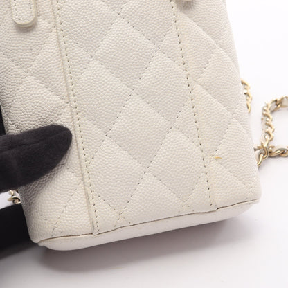 マトラッセ フォンホルダー チェーンショルダーバッグ キャビアスキン ホワイト ゴールド金具 シャネル バッグ CHANEL