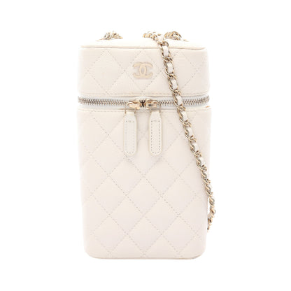 マトラッセ フォンホルダー チェーンショルダーバッグ キャビアスキン ホワイト ゴールド金具 シャネル バッグ CHANEL