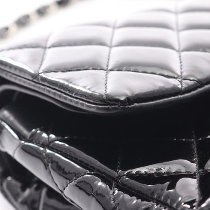 マトラッセ Wフラップ Wチェーンショルダーバッグ エナメルレザー ブラック シルバー金具 シャネル バッグ CHANEL
