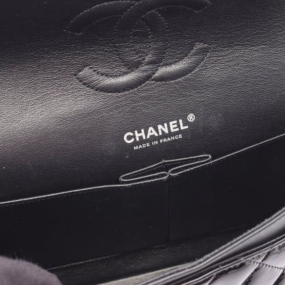 マトラッセ Wフラップ Wチェーンショルダーバッグ エナメルレザー ブラック シルバー金具 シャネル バッグ CHANEL