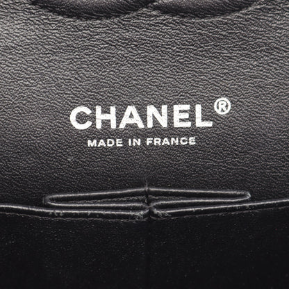 マトラッセ Wフラップ Wチェーンショルダーバッグ エナメルレザー ブラック シルバー金具 シャネル バッグ CHANEL