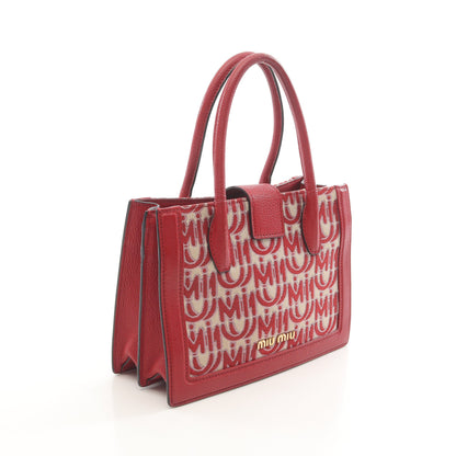 JACQUARD + MADRAS ハンドバッグ キャンバス レザー レッド ベージュ ミュウミュウ バッグ miu miu