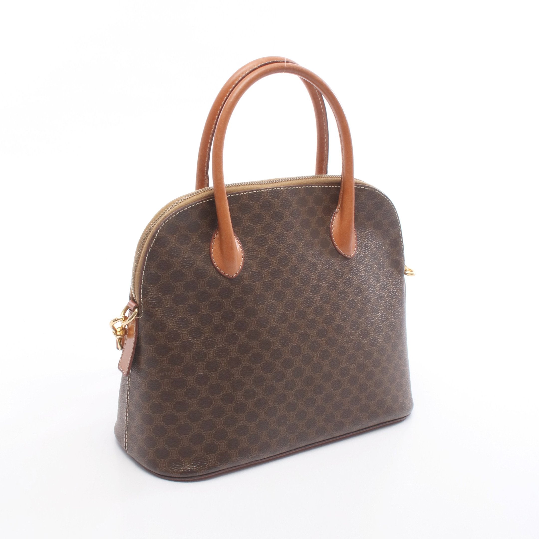 セリーヌ ハンドバッグ　ドーム型　2way マカダム　PVC レザー　ブラウン CELINE セリーヌ マカダム ショルダーバッグ ブラウン PVC レザー 2way