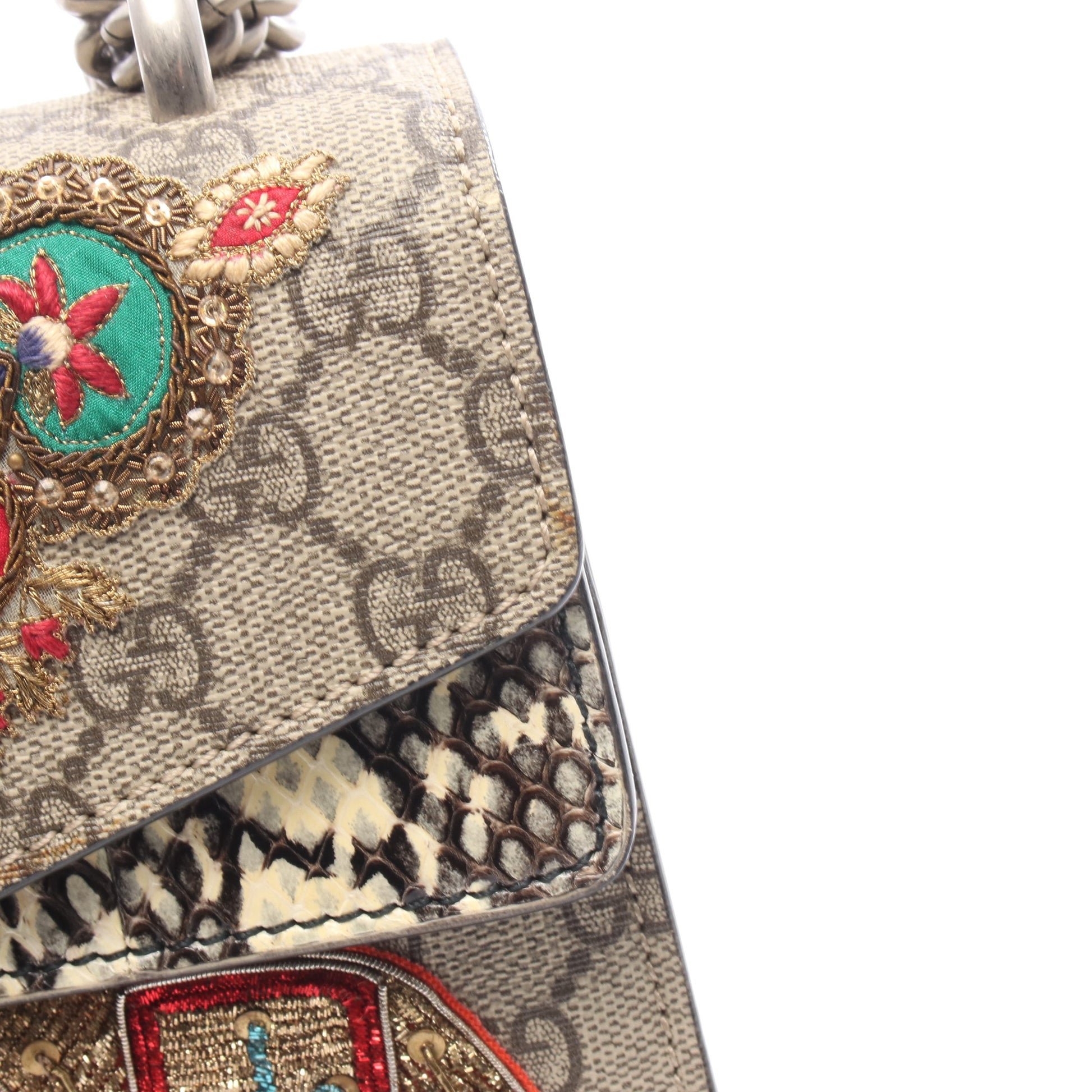 ディオニュソス GGスプリーム チェーンショルダーバッグ 刺繍 PVC パイソン ベージュ マルチカラー グッチ バッグ GUCCI