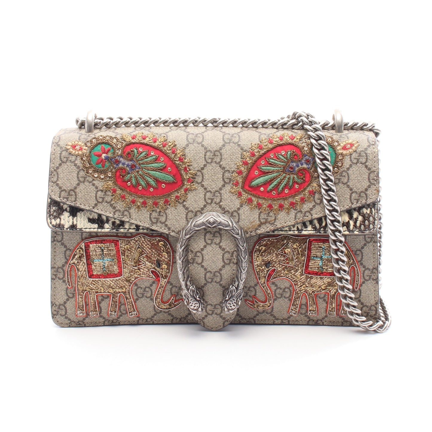 ディオニュソス GGスプリーム チェーンショルダーバッグ 刺繍 PVC パイソン ベージュ マルチカラー グッチ バッグ GUCCI