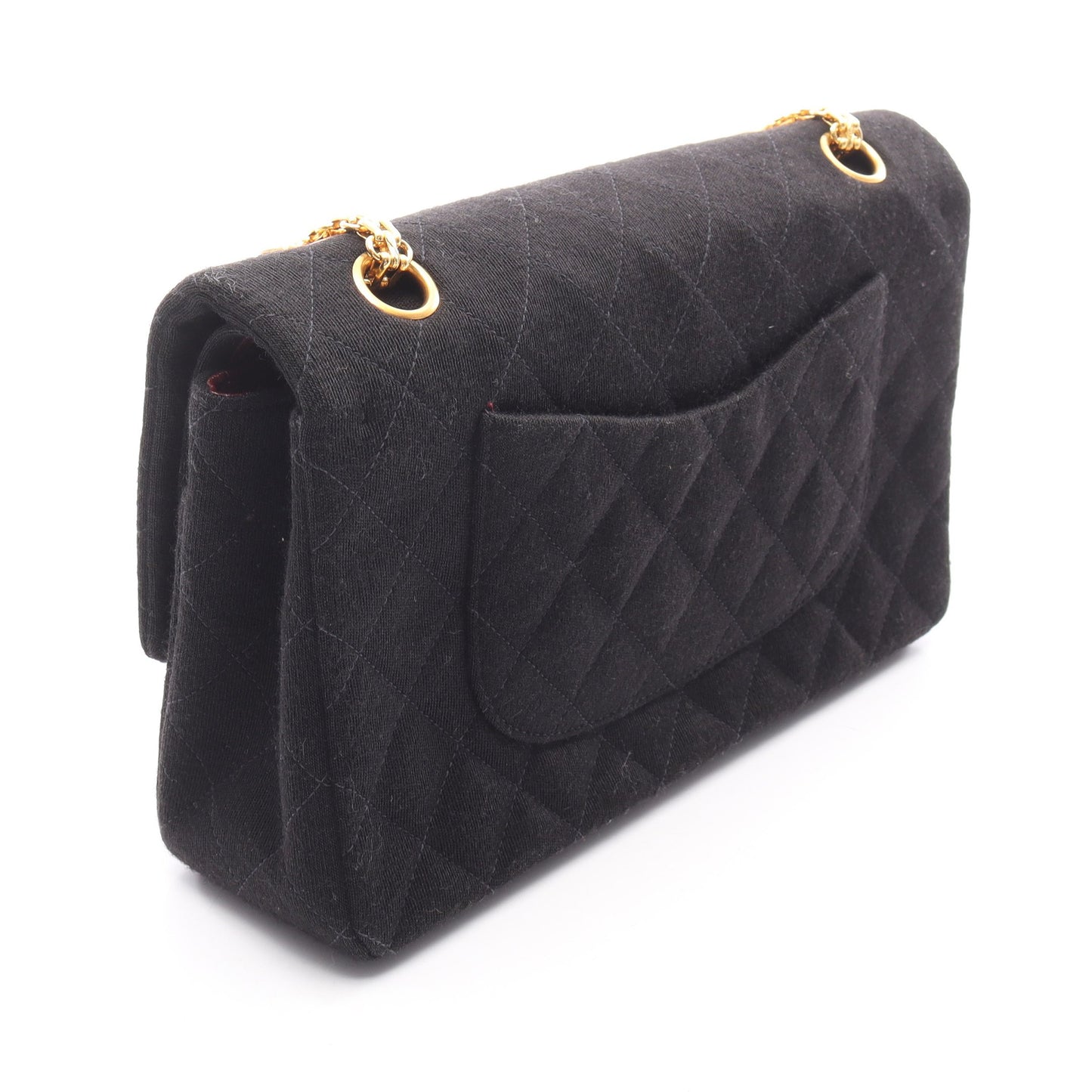 マトラッセ Wフラップ Wチェーンショルダーバッグ コットンジャージー ブラック ゴールド金具 シャネル バッグ CHANEL