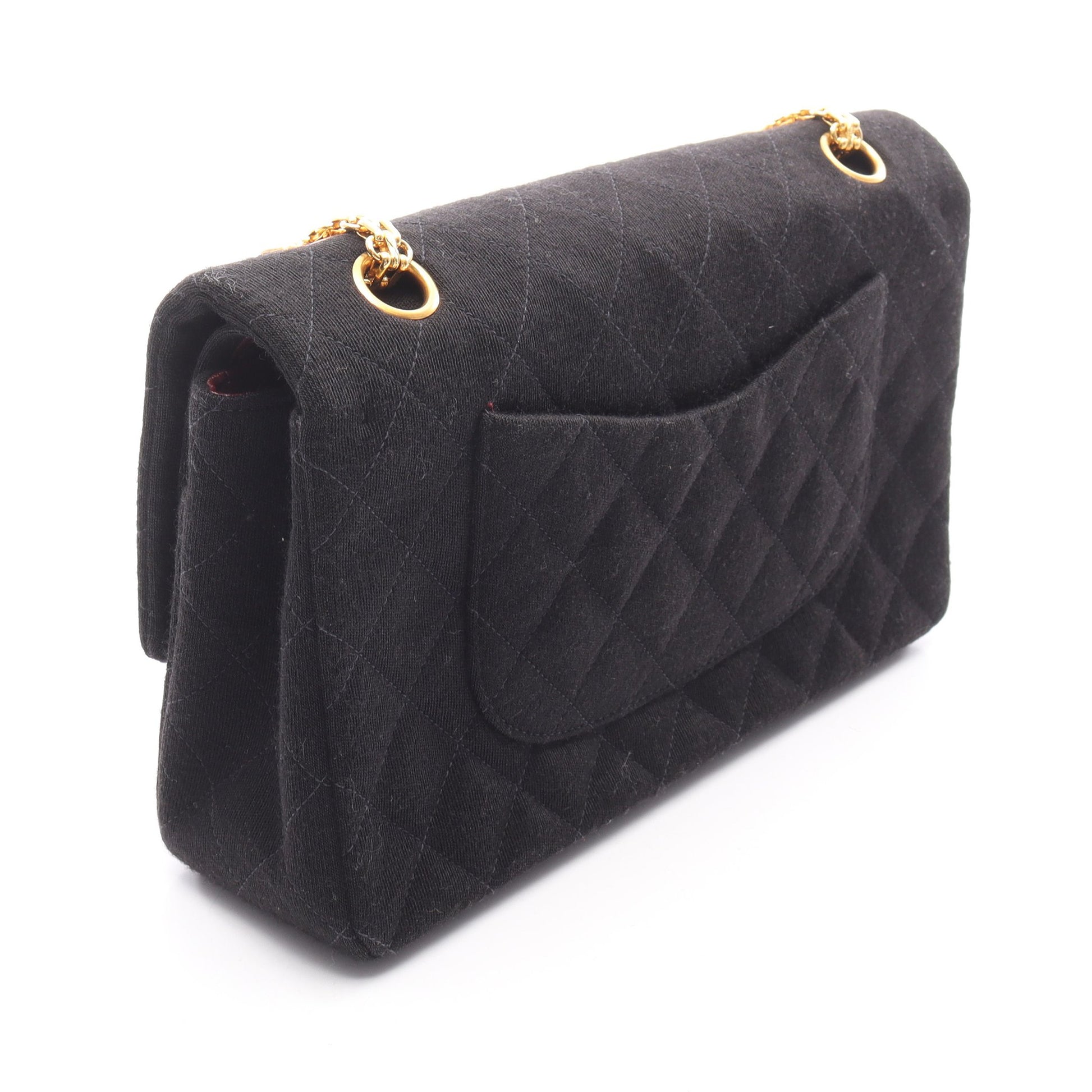 マトラッセ Wフラップ Wチェーンショルダーバッグ コットンジャージー ブラック ゴールド金具 シャネル バッグ CHANEL