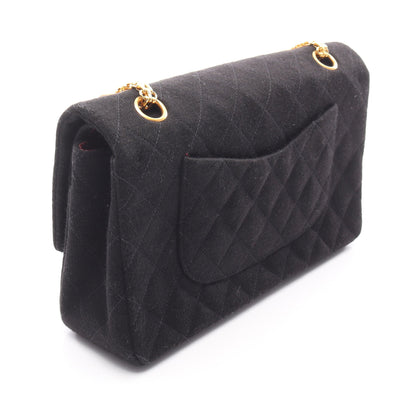 マトラッセ Wフラップ Wチェーンショルダーバッグ コットンジャージー ブラック ゴールド金具 シャネル バッグ CHANEL