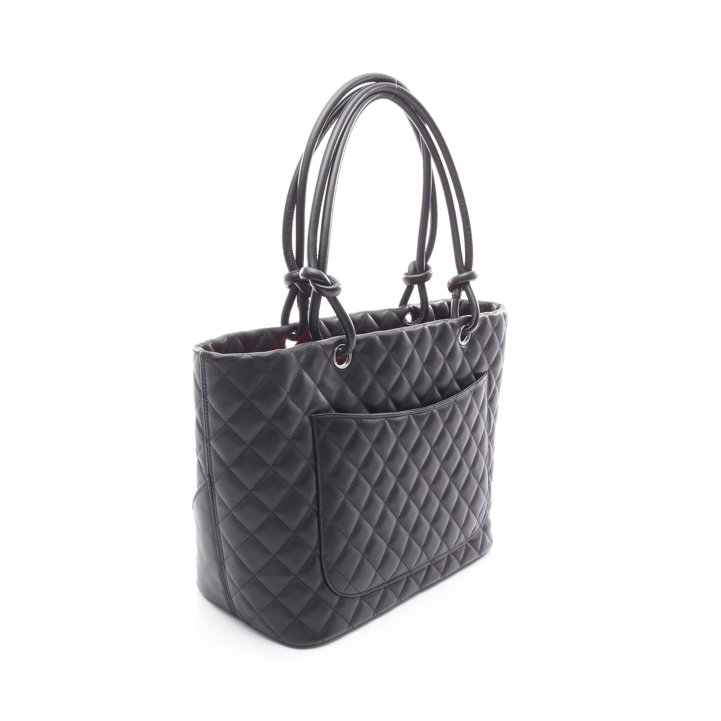 カンボンライン ラージ ショルダーバッグ トートバッグ ラムスキン ブラック シルバー金具 シャネル バッグ CHANEL