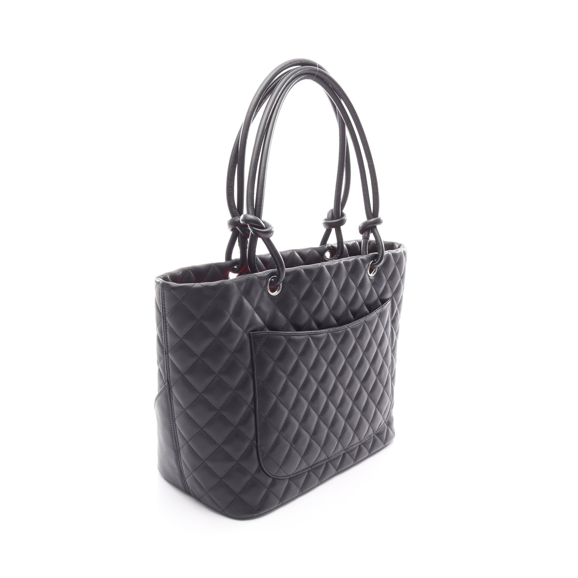 カンボンライン ラージ ショルダーバッグ トートバッグ ラムスキン ブラック シルバー金具 シャネル バッグ CHANEL