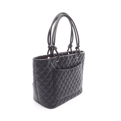 カンボンライン ラージ ショルダーバッグ トートバッグ ラムスキン ブラック シルバー金具 シャネル バッグ CHANEL