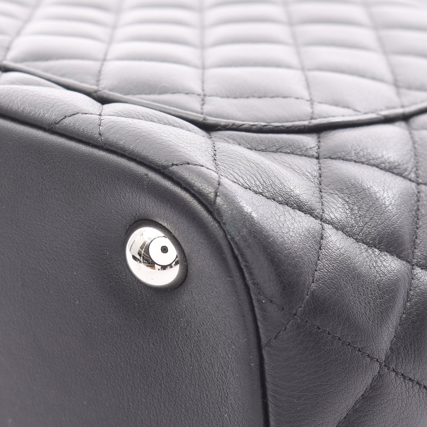 カンボンライン ラージ ショルダーバッグ トートバッグ ラムスキン ブラック シルバー金具 シャネル バッグ CHANEL