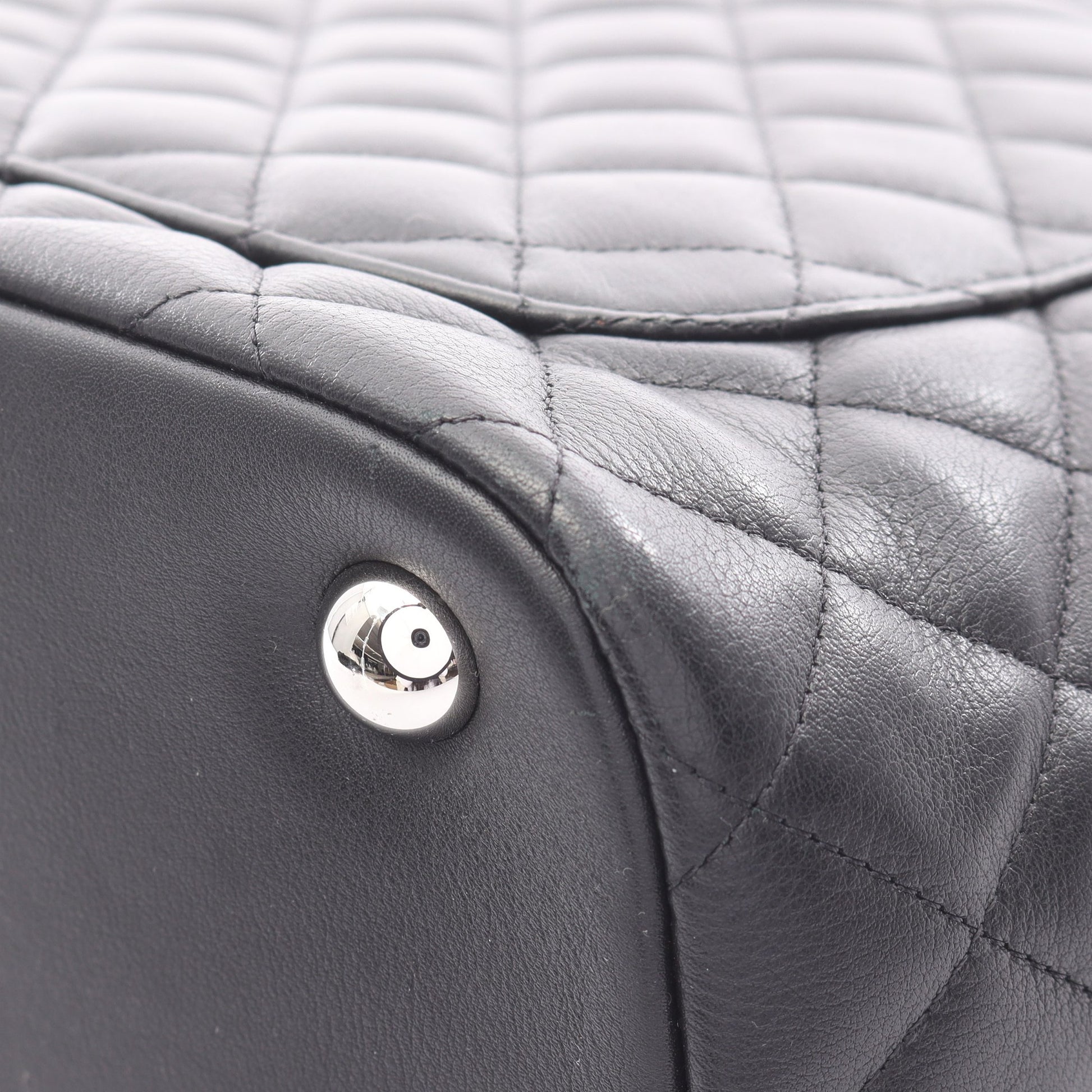 カンボンライン ラージ ショルダーバッグ トートバッグ ラムスキン ブラック シルバー金具 シャネル バッグ CHANEL
