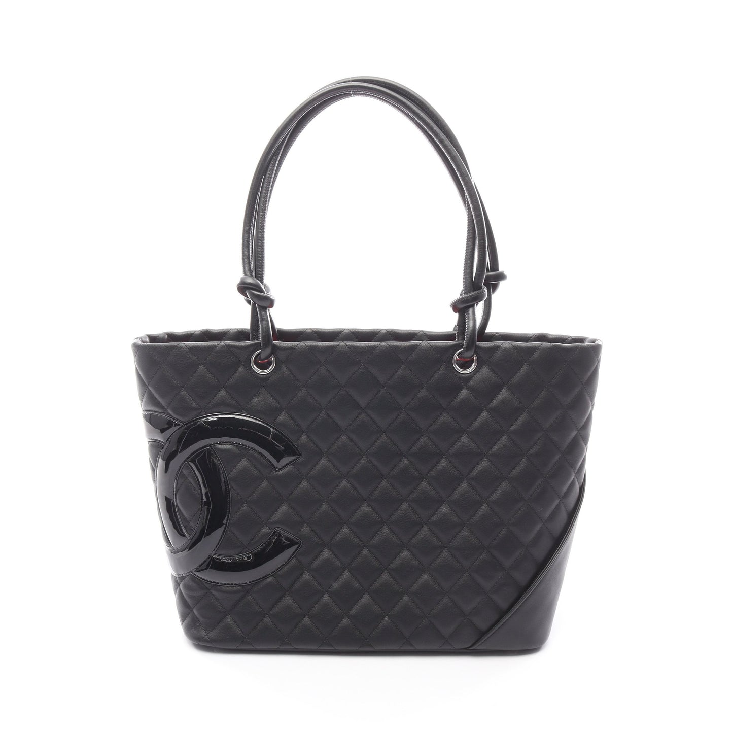 カンボンライン ラージ ショルダーバッグ トートバッグ ラムスキン ブラック シルバー金具 シャネル バッグ CHANEL