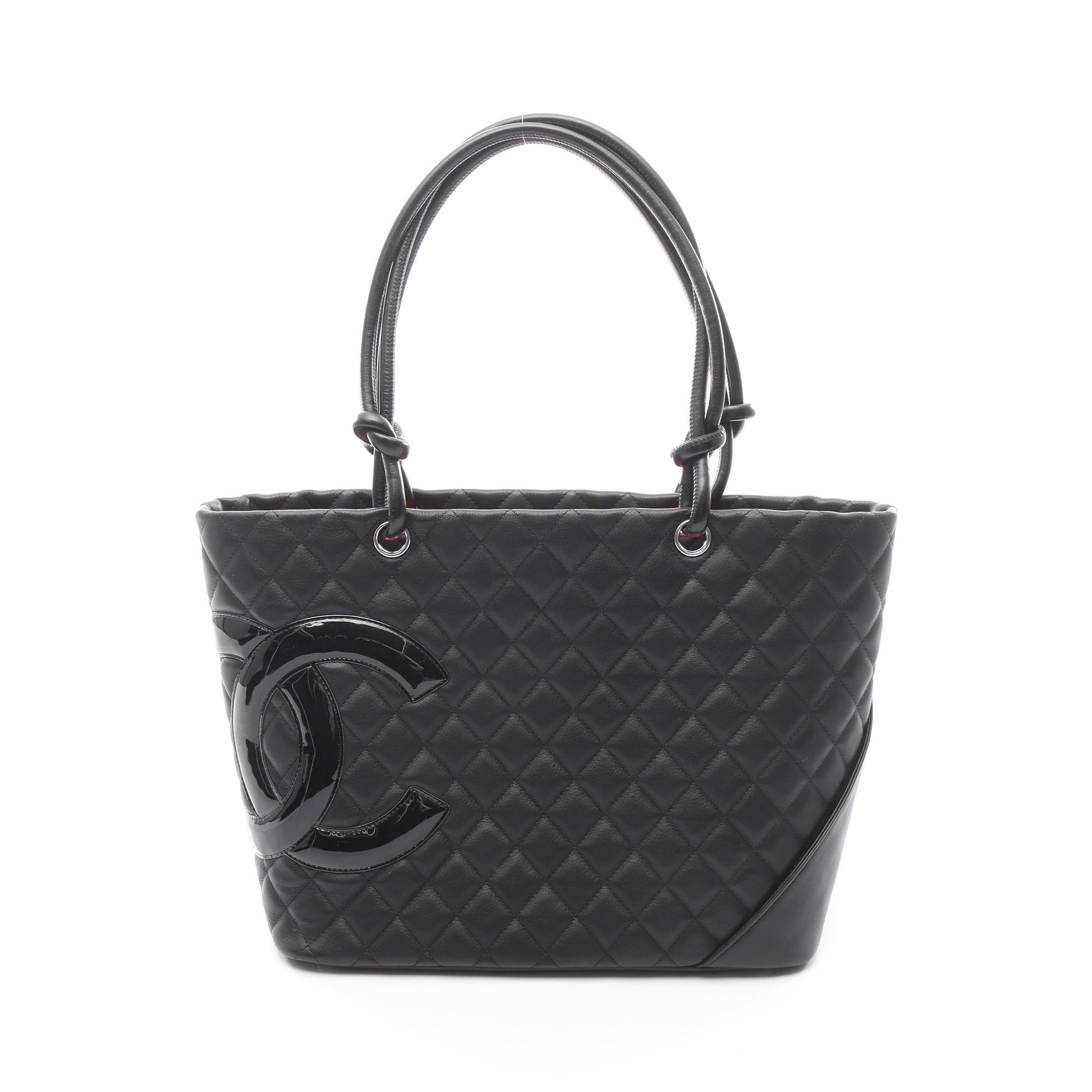 カンボンライン ラージ ショルダーバッグ トートバッグ ラムスキン ブラック シルバー金具 シャネル バッグ CHANEL