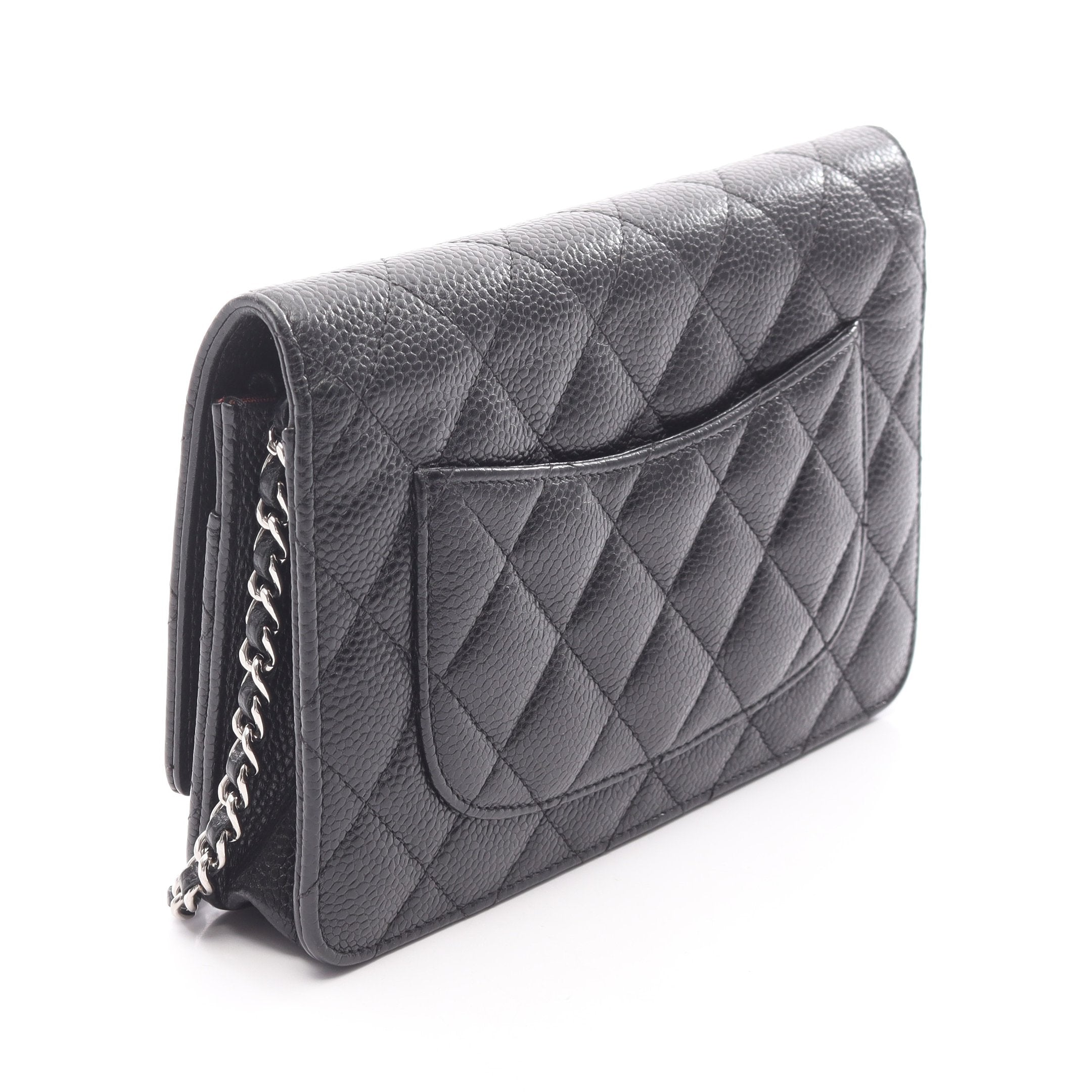 マトラッセ チェーンウォレット キャビアスキン ブラック シルバー金具