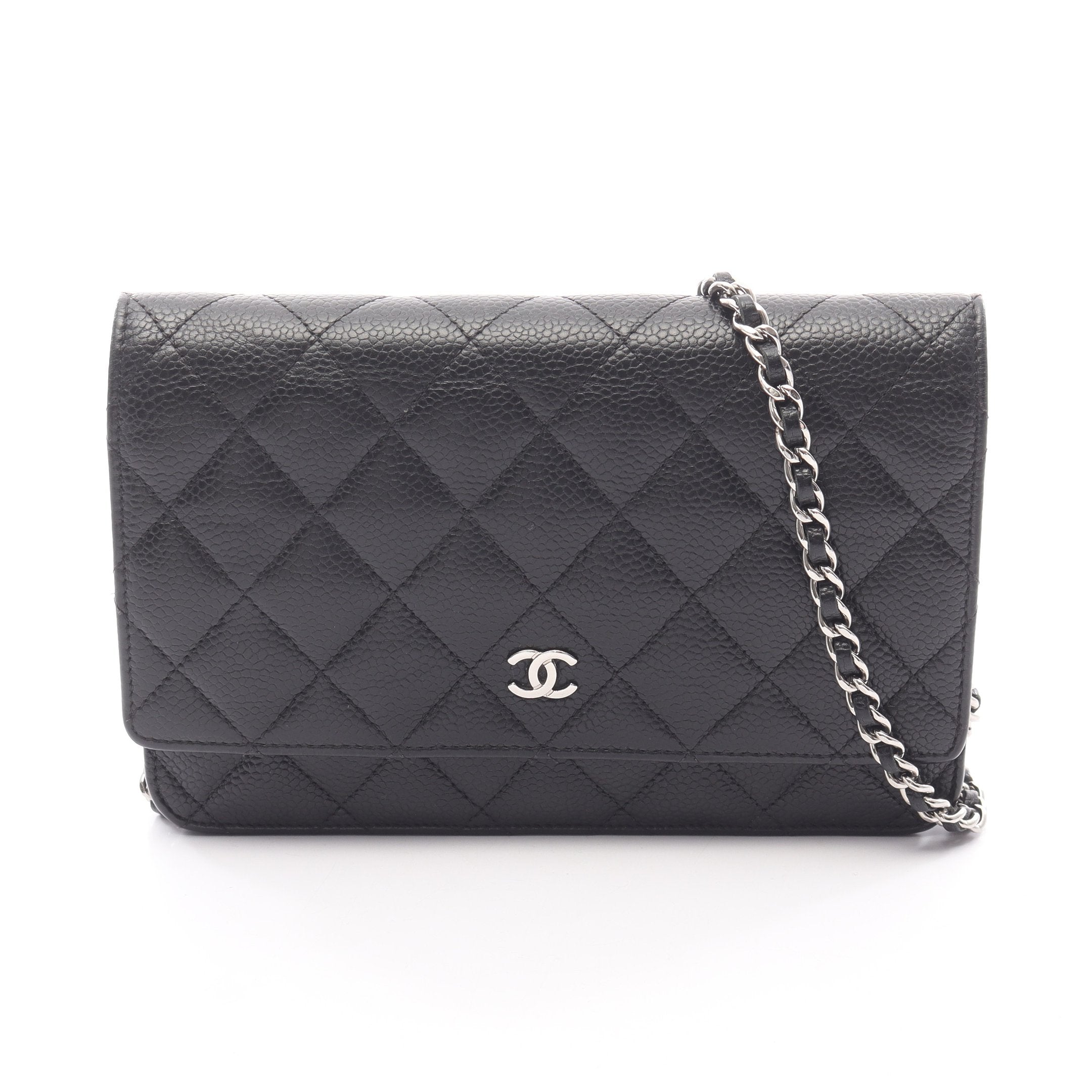 CHANEL シャネル マトラッセキャビアチェーンウォレット黒シルバー マトラッセ チェーンウォレット キャビアスキン ブラック シルバー金具