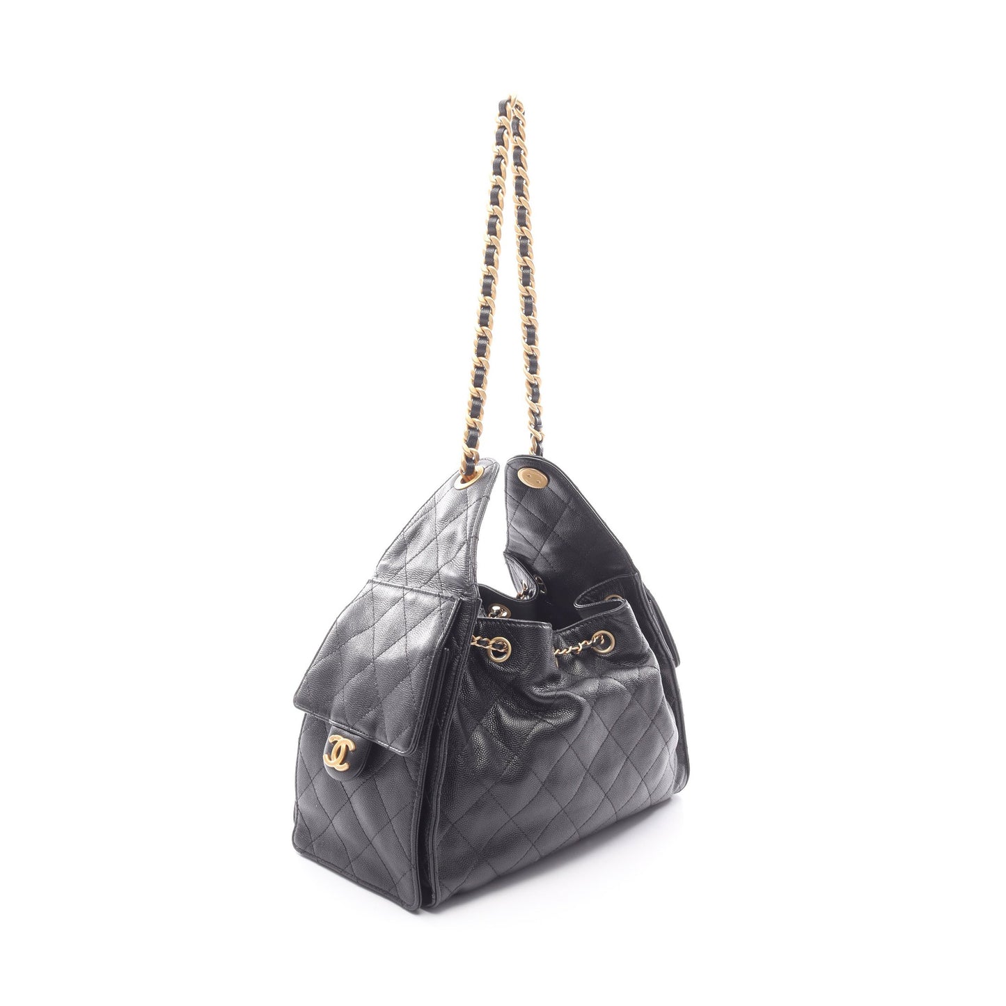 シャネル25 スモール チェーンショルダーバッグ キャビアスキン ブラック ゴールド金具 シャネル バッグ CHANEL