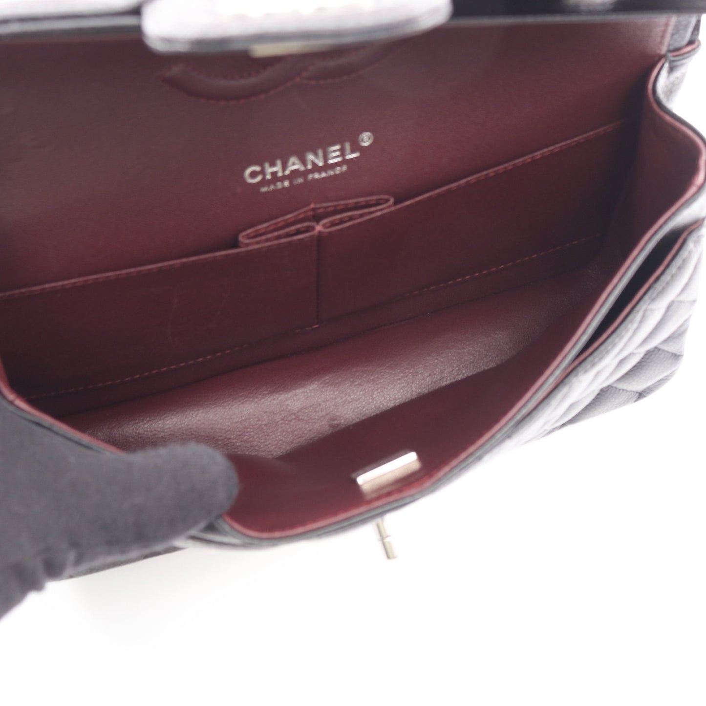 マトラッセ Wフラップ Wチェーンショルダーバッグ キャビアスキン ブラック シルバー金具 シャネル バッグ CHANEL